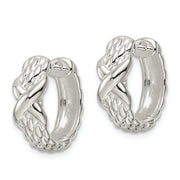 Sterling Silver Polished X Basket Weave Hinged Hoop Earrings