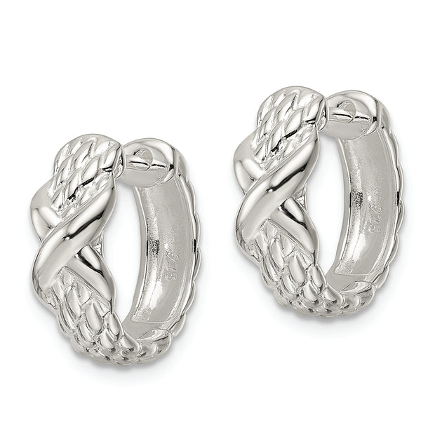 Sterling Silver Polished X Basket Weave Hinged Hoop Earrings
