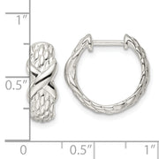 Sterling Silver Polished X Basket Weave Hinged Hoop Earrings