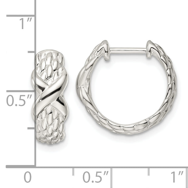 Sterling Silver Polished X Basket Weave Hinged Hoop Earrings