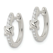 Sterling Silver Polished X CZ Hinged Hoop Earrings