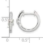 Sterling Silver Polished X CZ Hinged Hoop Earrings