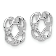 Sterling Silver Rhodium-plated Polished Links CZ Hinged Hoop Earrings