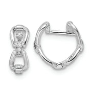 Sterling Silver Rhodium-plated Polished Links CZ Hinged Hoop Earrings