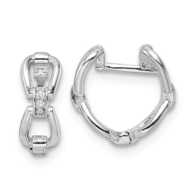 Sterling Silver Rhodium-plated Polished Links CZ Hinged Hoop Earrings