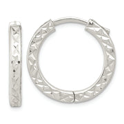 Sterling Silver Polished D/C Square Tube Locking Hoop Earrings