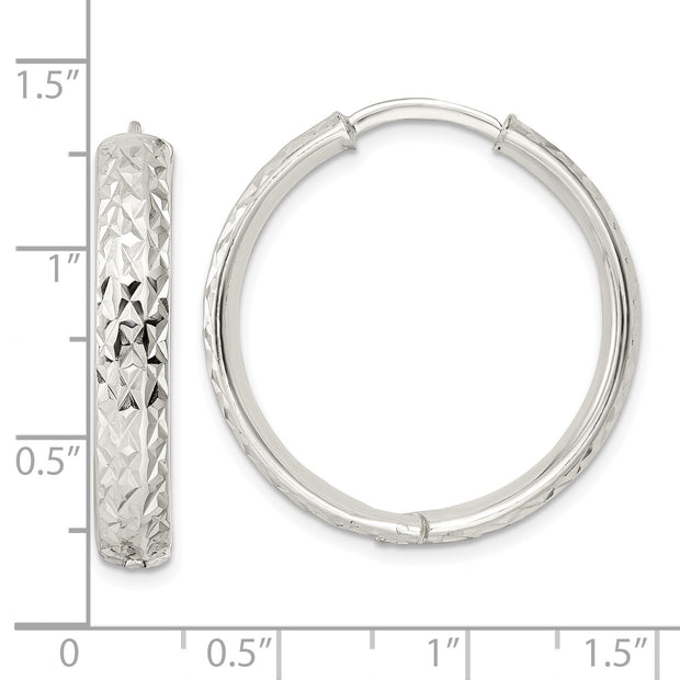Sterling Silver Polished and D/C Circle Hoop Earrings