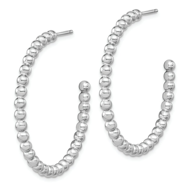 Sterling Silver Rhodium-plated Polished Beaded Hoop Post Earrings