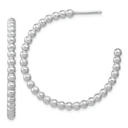 Sterling Silver Rhodium-plated Polished Beaded Hoop Post Earrings