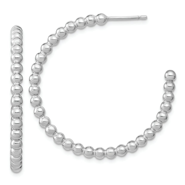 Sterling Silver Rhodium-plated Polished Beaded Hoop Post Earrings