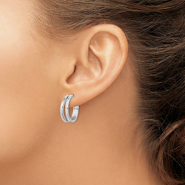 Sterling Silver Rhodium Plated Split Design Hoop Post Earrings