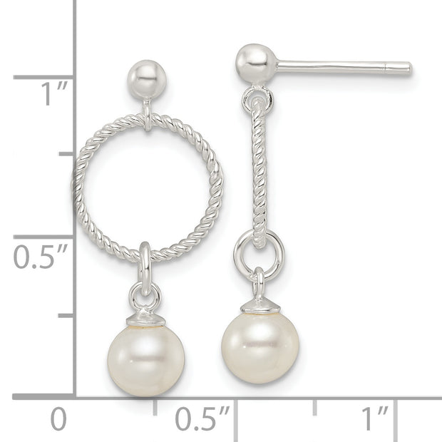 Sterling Silver Polished Glass Pearl Dangle Post Earrings