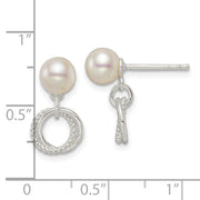 Sterling Silver Polished Glass Pearl Dangle Post Earrings