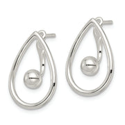 Sterling Silver Polished Teardrop w/Drop & Dangle Ball Threader Post Earrin