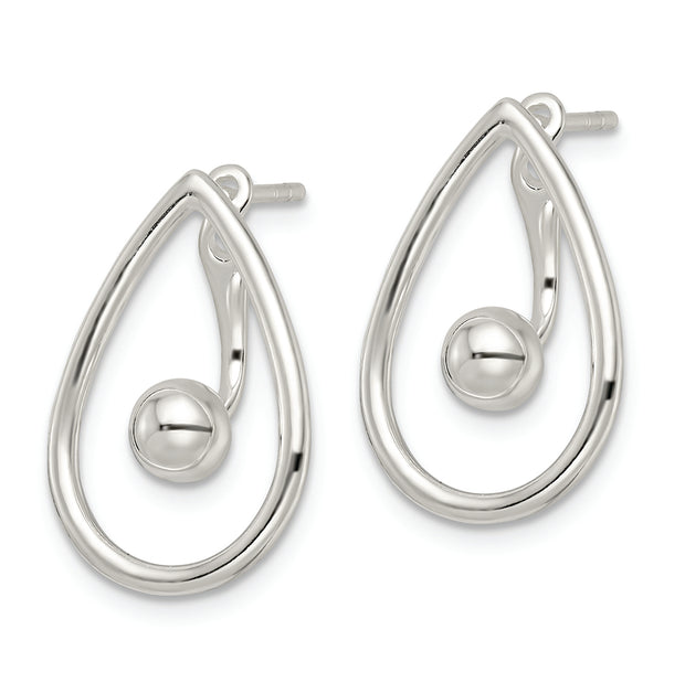 Sterling Silver Polished Teardrop w/Drop & Dangle Ball Threader Post Earrin