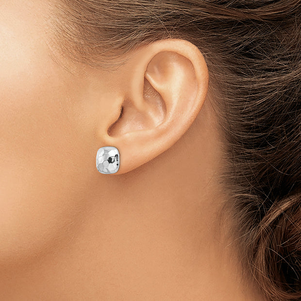 Sterling Silver Rhodium-plated Post Polished & Textured Square Earrings