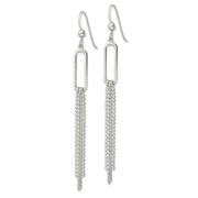 Sterling Silver Polished Oval and Multi-Strand Beaded Chain Dangle Earrings