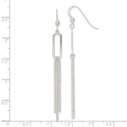 Sterling Silver Polished Oval and Multi-Strand Beaded Chain Dangle Earrings