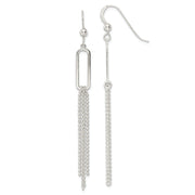 Sterling Silver Polished Oval and Multi-Strand Beaded Chain Dangle Earrings