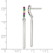 Sterling Silver Red/Green/Yellow CZ Dangle Bar Post Earrings