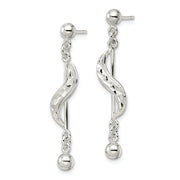Sterling Silver Polished & Diamond-cut Swirl Dangle Earrings