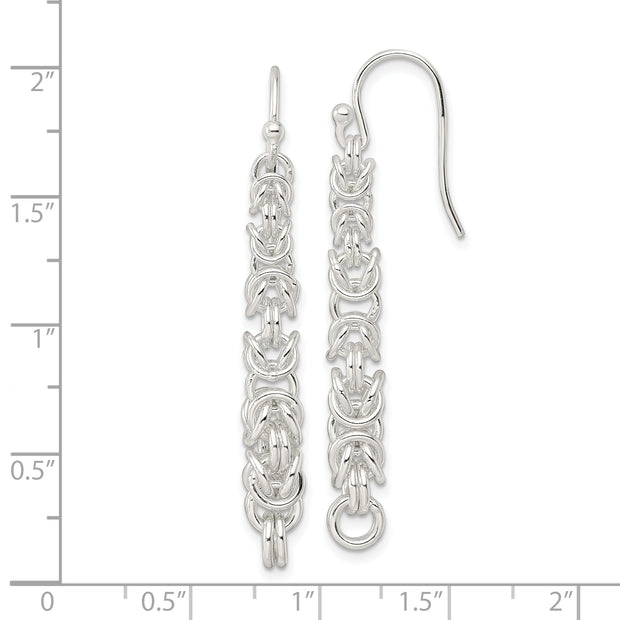 Sterling Silver Polished Fancy Byzantine Chain Dangle Earrings