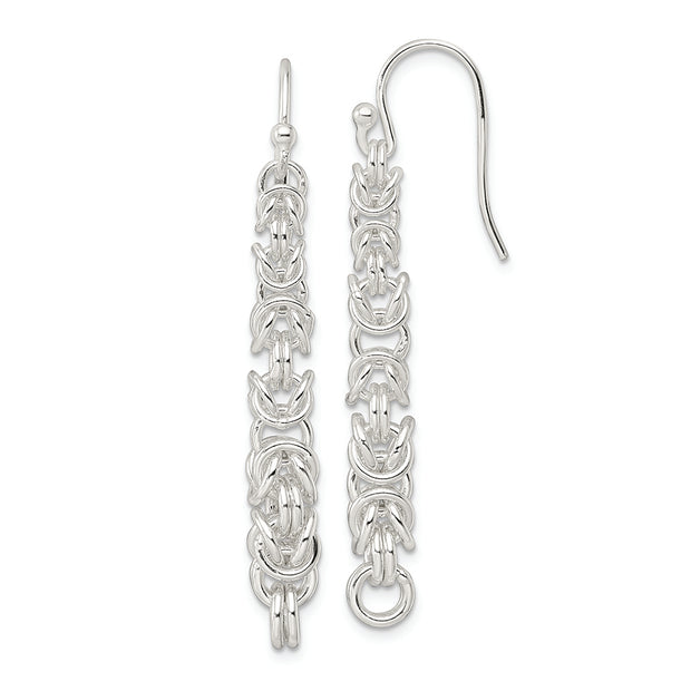 Sterling Silver Polished Fancy Byzantine Chain Dangle Earrings