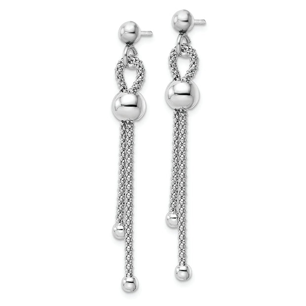 Sterling Silver Rhod-plated Polished Beaded Chain Post Dangle Earrings