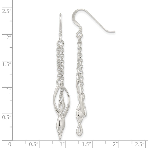 Sterling Silver Polished Double Twisted & Chain Dangle Earrings