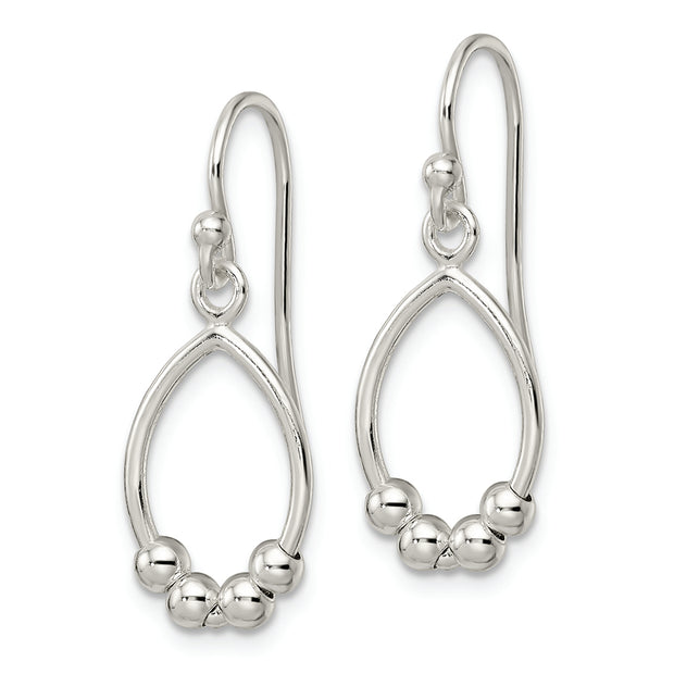 Sterling Silver Polished Beaded Teardrop Dangle Earrings
