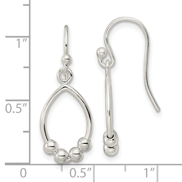 Sterling Silver Polished Beaded Teardrop Dangle Earrings