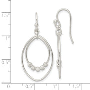Sterling Silver Polished & Diamond-cut Beaded Ovals Dangle Earrings