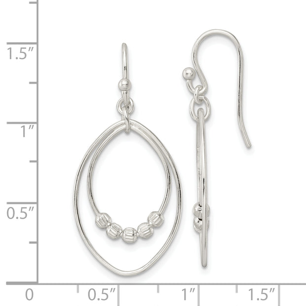 Sterling Silver Polished & Diamond-cut Beaded Ovals Dangle Earrings