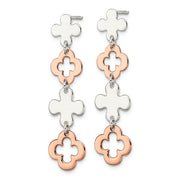 Sterling Silver Rose-tone Flower Dangle Post Earrings