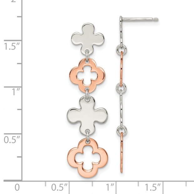 Sterling Silver Rose-tone Flower Dangle Post Earrings