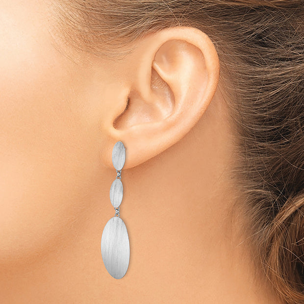 Sterling Silver Rhodium-plated Brushed Dangle Post Earrings