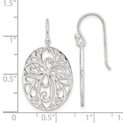 Sterling Silver Polished Cross Design Oval Dangle Earrings