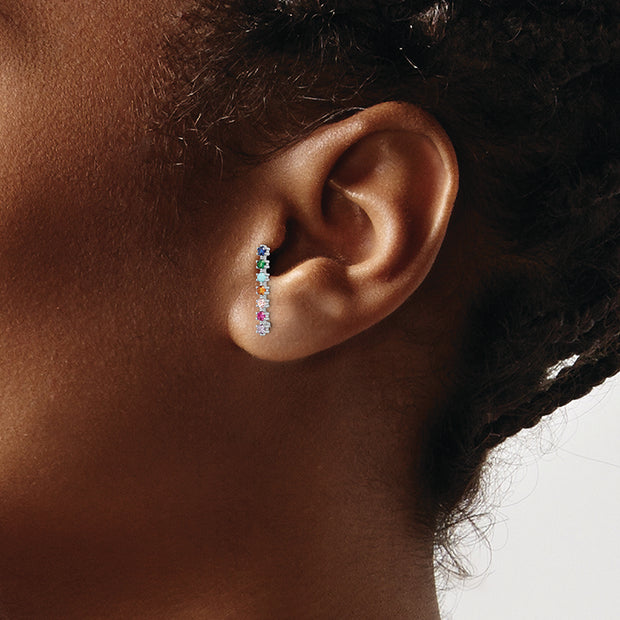 Sterling Silver Rhodium-plated Polished Multi-color CZ Ear Climber Earrings