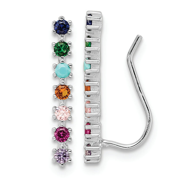 Sterling Silver Rhodium-plated Polished Multi-color CZ Ear Climber Earrings