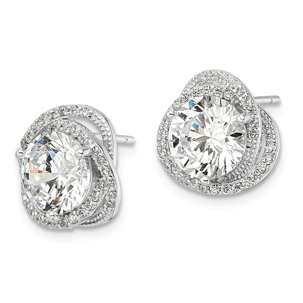Sterling Silver Rhodium-plated Polished 12mm Round CZ Post Earrings