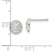 Sterling Silver Polished & Textured CZ Circle Post Earrings
