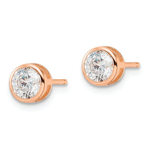 Sterling Silver Rose-tone Polished 5mm Round CZ Bezel Set Stud Earrings