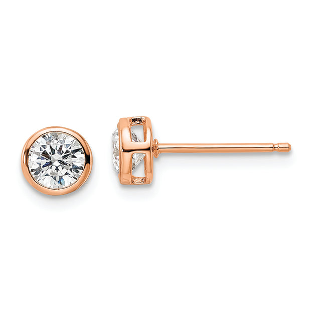Sterling Silver Rose-tone Polished 5mm Round CZ Bezel Set Stud Earrings