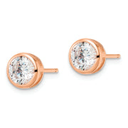 Sterling Silver Rose-tone Polished 6mm Round CZ Bezel Set Stud Earrings