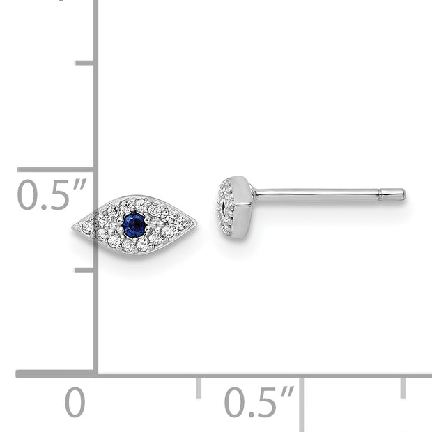Sterling Silver Rhodium-plated Polished Blue & White CZ Eye Post Earrings