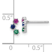 Sterling Silver Rhodium-plated Polished Multi-color CZ Post Earrings