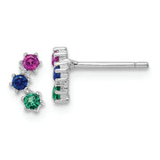 Sterling Silver Rhodium-plated Polished Multi-color CZ Post Earrings