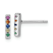 Sterling Silver Rhodium-plated Polished Multi-color CZ Bar Post Earrings