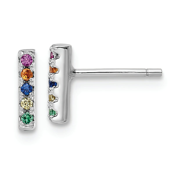 Sterling Silver Rhodium-plated Polished Multi-color CZ Bar Post Earrings