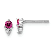 Sterling Silver Rhodium-plated Polished Red & White CZ Post Earrings
